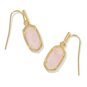 NEW! Kendra Scott Rose Quartz Gold Earrings w/Bag & Box NWT